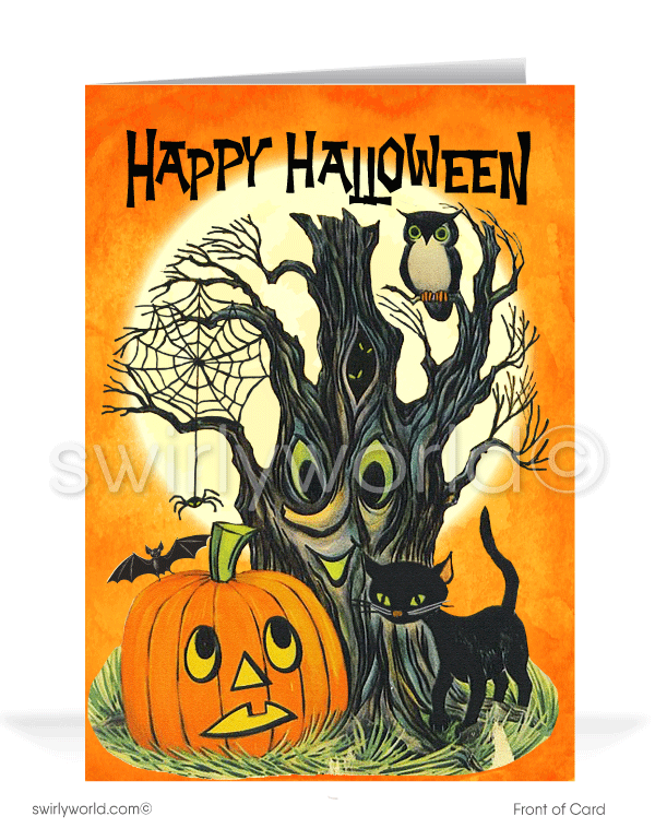 1950s-1960s MCM Mid-Century Vintage Retro Printed Halloween Greetings Cards