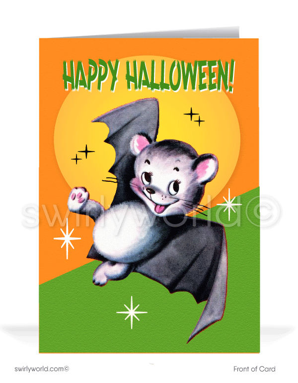 Vintage 1940s-1950s Mid-Century Kitsch Retro Printed Halloween Greeting Cards