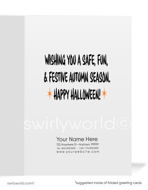 Vintage 1950's-1960s Retro Halloween Card with Scarecrow, Jack-o'-Lantern, and Black Cat