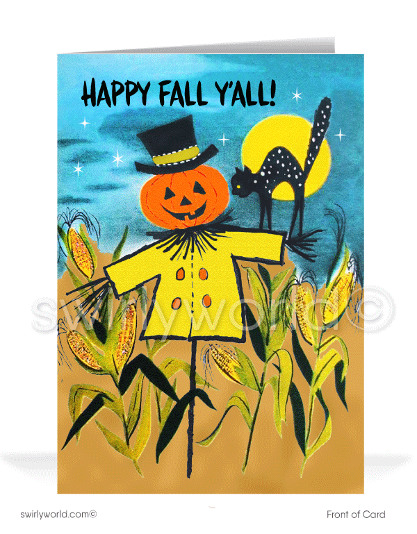 Vintage 1950's-1960s Style Mid-Century Retro Scarecrow Printed Halloween Cards