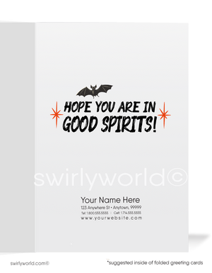 Vintage 1950s-1960s Printed Halloween Card with Ghost, Bats, and Atomic Starbursts