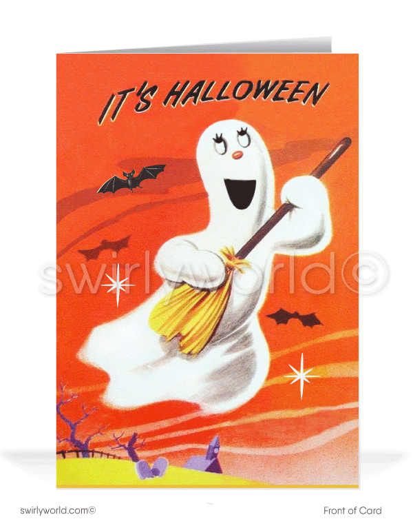 1960’s vintage mid-century retro Ghost Happy Halloween Greeting Cards for Business Customers.