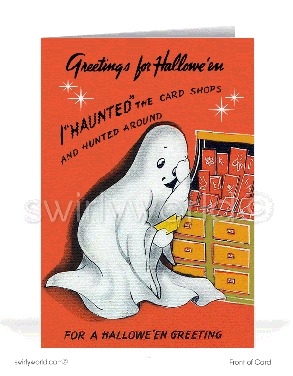 1940s-1950s Vintage MCM Mid-Century Modern Retro Ghost Printed Halloween Cards