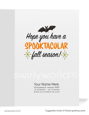 1950s-1960s Vintage Black Cat Halloween Card with Moonlit Bat in Retro Style