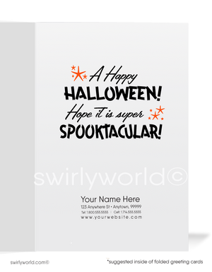 1950's Vintage Kitschy Black Cat Halloween Card - 1940s-1950s MCM Retro Design