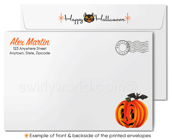 Retro Kitschy Kitten Halloween Card - 1940s-1950s MCM "It's Halloween" Design