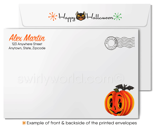 1940s-1950s Mid-Century Vintage Retro Girl with Black Kitty Cat Halloween Greeting Cards