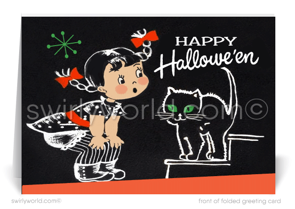 1950’s vintage mid-century retro Happy Halloween Greeting Cards for Business Customers.