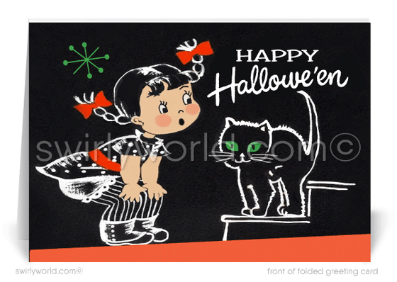 1950’s vintage mid-century retro Happy Halloween Greeting Cards for Business Customers.