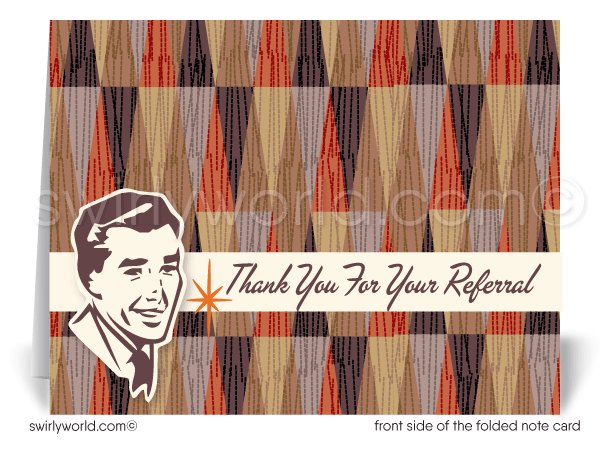 Retro Mid-Century Modern "Thank You For Your Referrals" Note Cards For Sales Marketing Realtors.