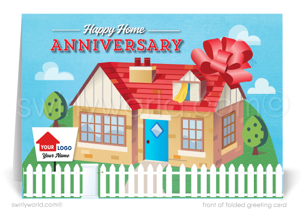 Happy home anniversary cards marketing for Realtors and real estate agents. Happy house-a-versary 