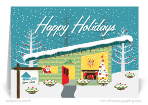 Atomic Mid-Century Modern Eichler House Retro Christmas Holiday Cards