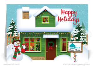 Cute merry christmas holiday greeting card for clients from your neighborhood realtor, real estate agent