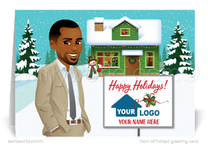 African American black man male realtor real estate agent holiday Christmas cards.