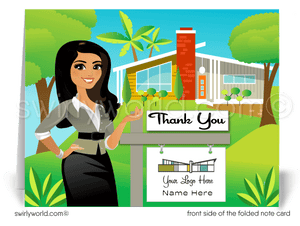 Retro Eichler Mid Century Modern Woman Realtor Thank You Note Cards
