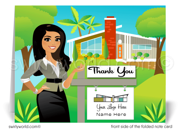 Retro Eichler Mid Century Modern Woman Realtor Thank You Note Cards