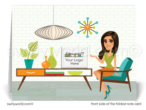 Retro Mid-Century Modern Home Thank You Note Cards for Realtors, Architects, Designers.