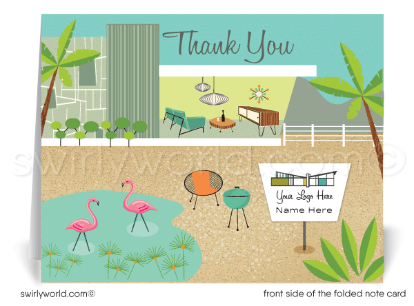 Desert Palm Springs Mid-Century Modern Eichler Thank You Note Cards for Realtors, Architects, Designers.