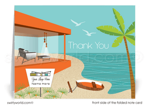 Retro Beach Mid-Century Modern Eichler Thank You Note Cards for Architects Designers.