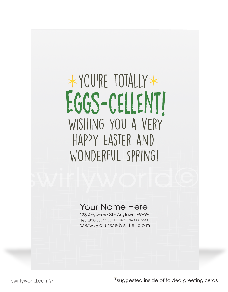 Non-religious Funny Cartoon Bunny Happy Easter Cards for Business.