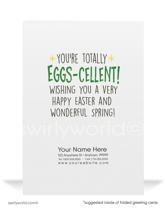 Non-religious Funny Cartoon Bunny Happy Easter Cards for Business.