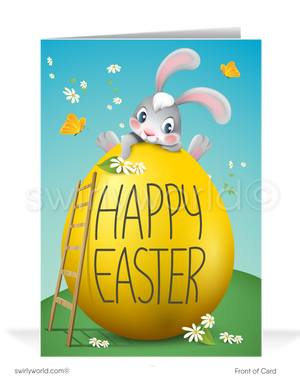 Non-religious Funny Cartoon Bunny Happy Easter Cards for Business.