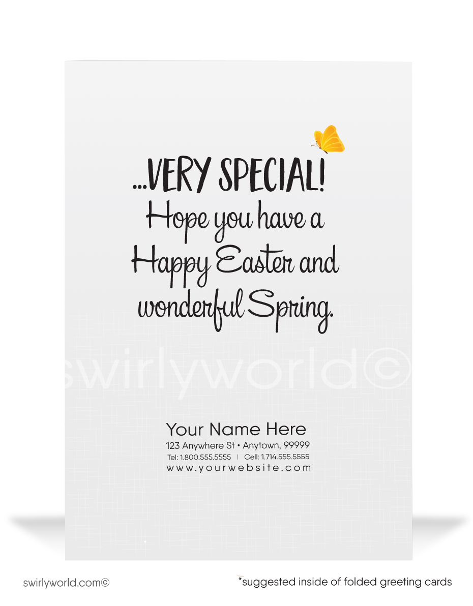 Funny Cartoon Business Happy Easter greeting cards for customers. Cute Bunny Business Happy Easter Cards for Customers