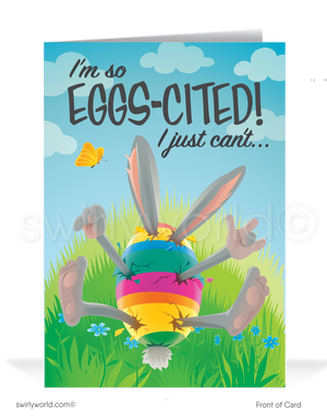 Cute Funny Cartoon Bunny happy Easter cards for business.