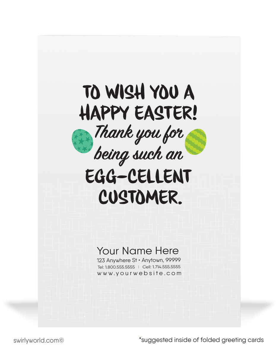 Cute funny bunny business happy Easter greeting cards for customers.