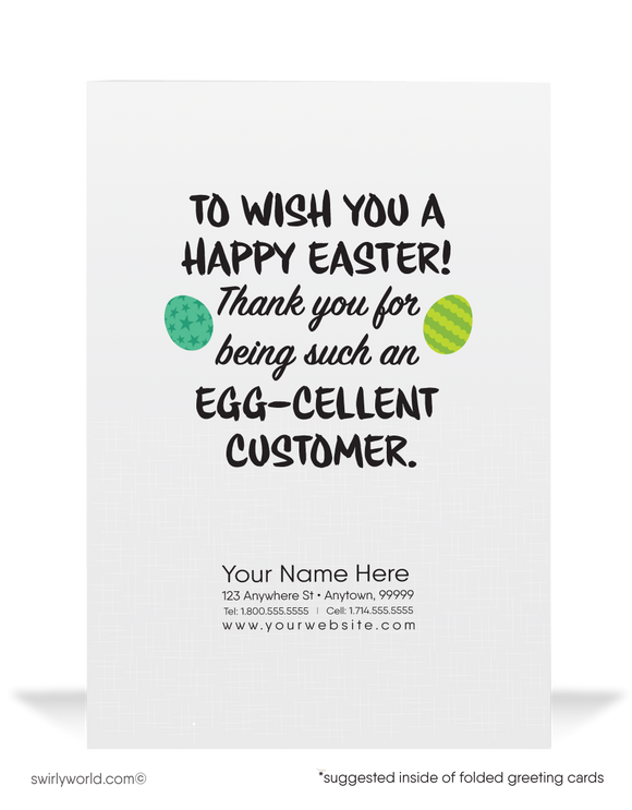 Cute funny bunny business happy Easter greeting cards for customers.