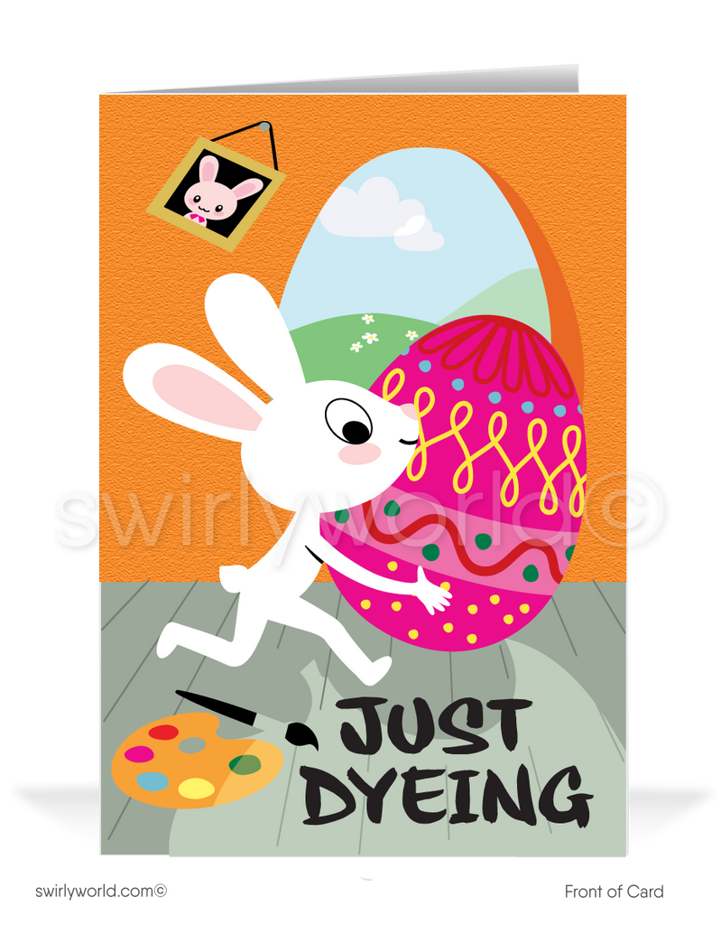 Cute funny bunny business happy Easter greeting cards for customers.