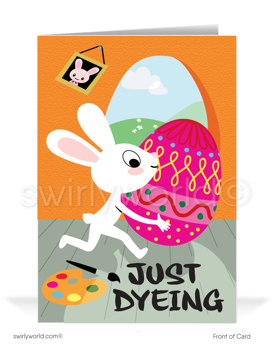 Cute funny bunny business happy Easter greeting cards for customers.