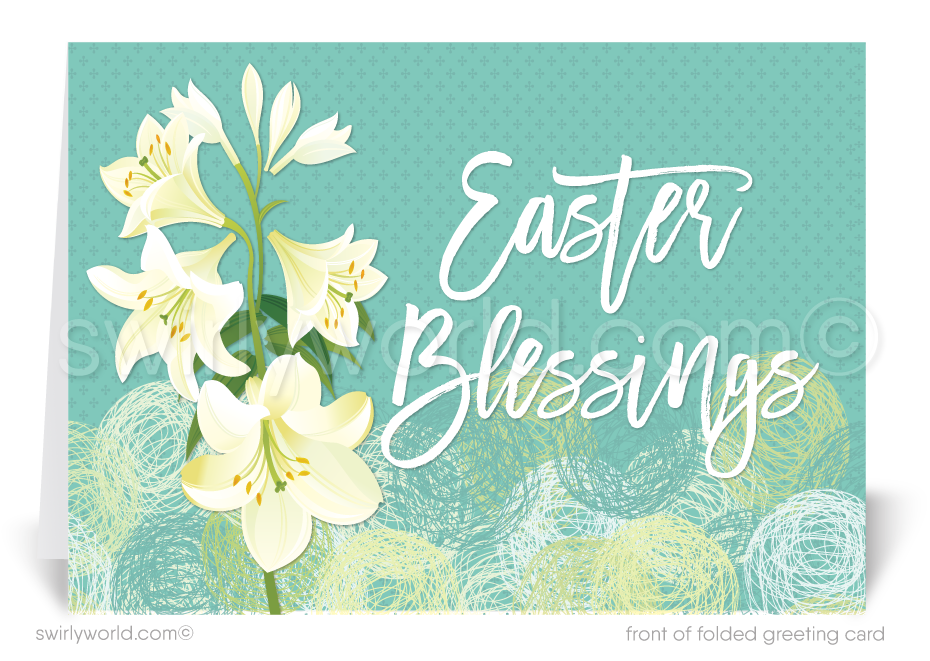 Beautiful garden Springtime lilies happy Easter Spring Christian religious greeting cards.