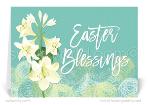 Beautiful garden Springtime lilies happy Easter Spring Christian religious greeting cards.