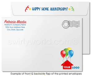Cute House with Red Bow and Balloons Happy Home House-a-versary Cards for Realtors®