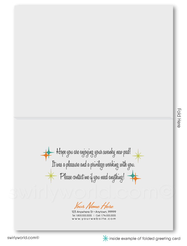 Retro mid-century modern Palm Springs home interior note cards for Realtors.