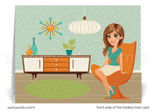 Retro mid-century modern Palm Springs home interior note cards for Realtors.