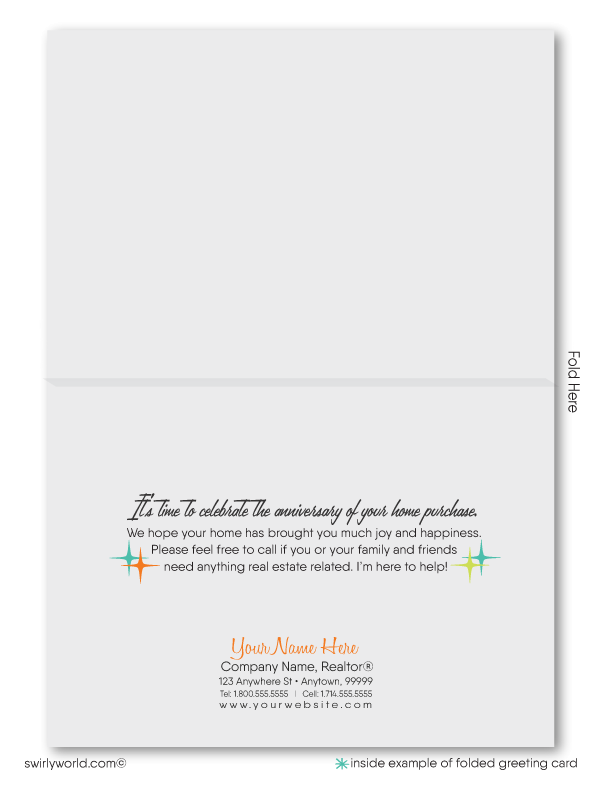 Mid-Century Modern Eichler Happy Home Anniversary Cards for Realtors