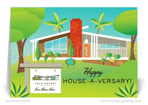 Mid-Century Modern Eichler Happy Home Anniversary Cards for Realtors