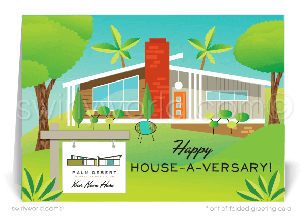 Mid-Century Modern Eichler Happy Home Anniversary Cards for Realtors