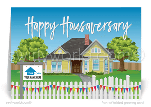 Real Estate Happy Home Anniversary Cards for Realtors®. Happy Houseaversary 1st anniversary in your new home. Realtor marketing ideas