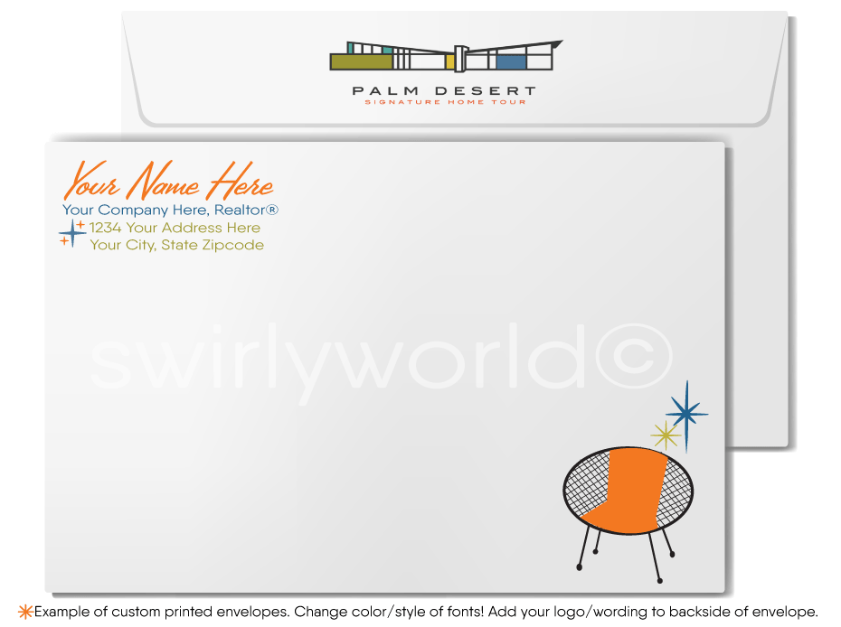 Mid-Century Modern House Palm Springs Realtor Happy Home Anniversary Client Cards
