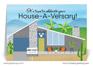Mid-Century Modern Realtor Happy Home Anniversary Cards for Clients