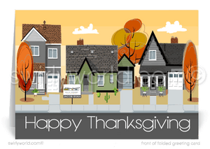 Strengthen client relationships this Thanksgiving with a unique realtor card featuring an autumn street adorned with vibrant fall colors. Personalize with your company logo on a stylish Realtor® Sign Post. Crafted on premium card stock, this card helps create lasting connections and brand recognition.