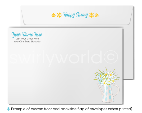 Spring Greeting Card – Watercolor Daisies with Polka Dots & Retro “Happy Spring”