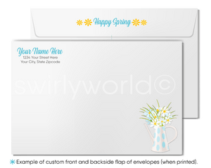 Spring Greeting Card – Watercolor Daisies with Polka Dots & Retro “Happy Spring”