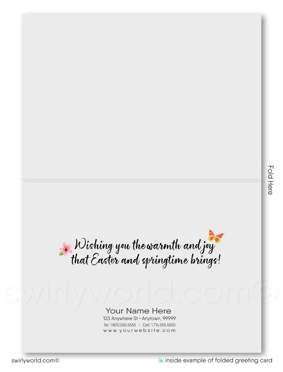  Welcome spring with a charming retro greeting card featuring a blooming cherry tree, butterflies, and a realtor sign—customizable for branding and client connections.