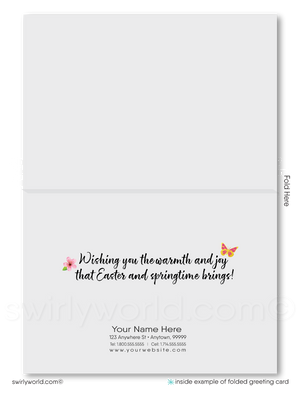 Retro Spring Greeting Card – Blooming Cherry Tree, Butterflies & Custom Realtor Sign