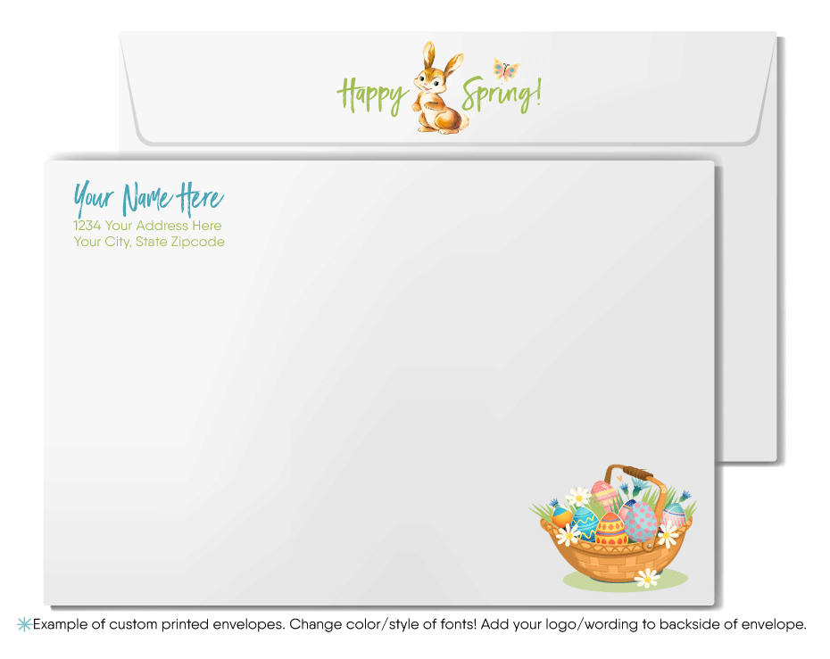 Retro Easter Spring Greeting Card – Whimsical Flowers, Painted Eggs & Realtor Signpost for Client Connections