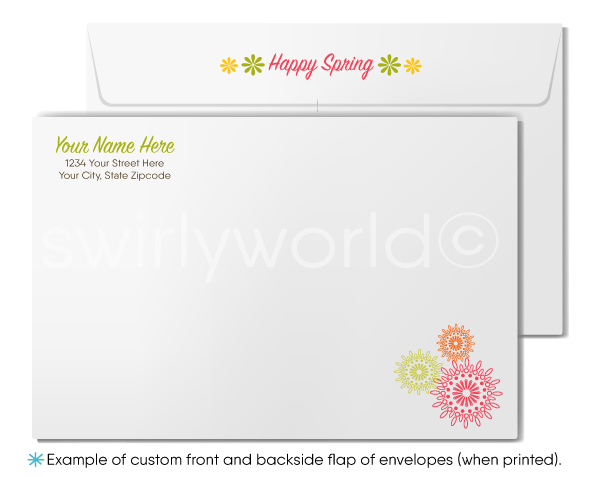 Retro Spring Greeting Card – 1960s Silhouettes with Vibrant Flowers & “Happy Springtime” Message